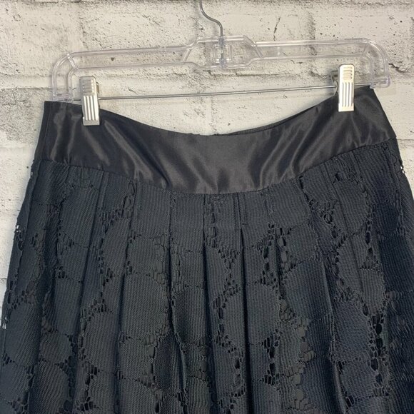 Anthropologie Plenty Tracy Reese Black Pleated Sheer Crochet Lace A-Line Skirt - Picture 2 of 11